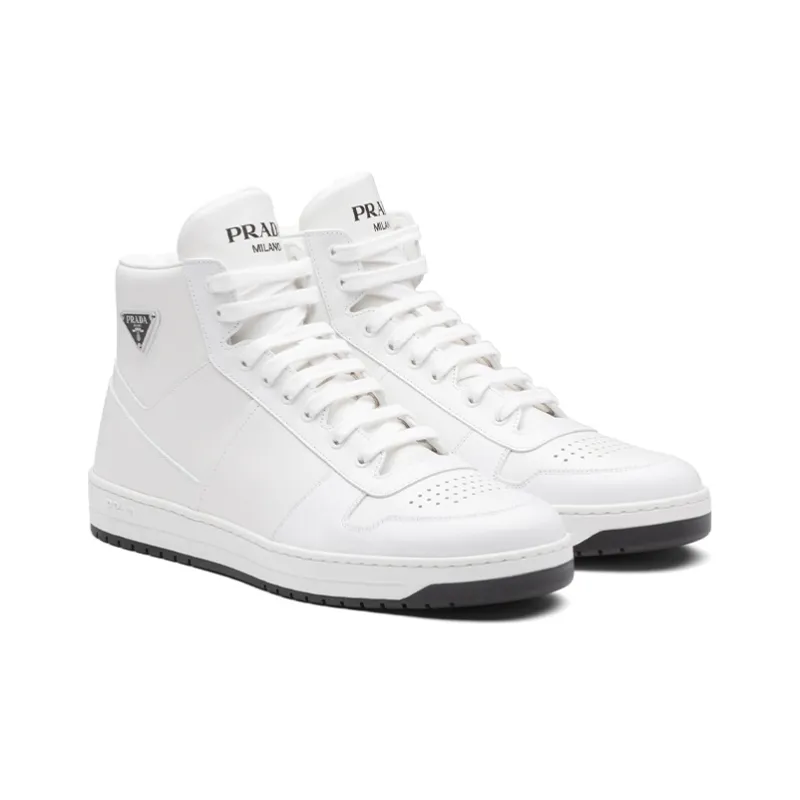 PRADA Downtown High Top Sneakers Leather White White Black-2