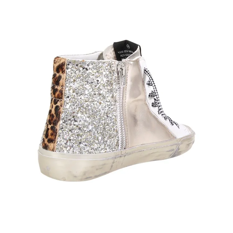 Golden Goose Slide Skateboard Shoes Women's Mid-Top Silver-4
