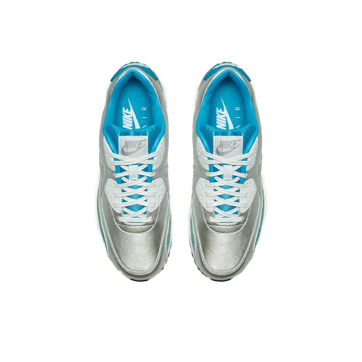 Nike Air Max 90 Cushioned Wear-Resistant Coverage Low-Top Running Shoes Women's Blue Chrome-3