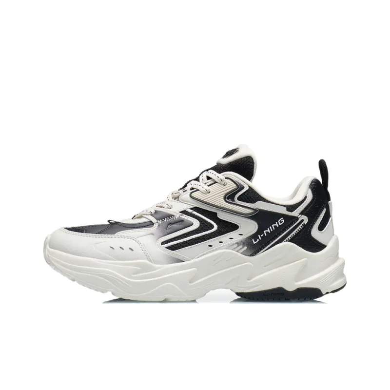 LiNing Abrasion Resistant Breathable Slip Resistant Low Top Running Shoes White Black-0