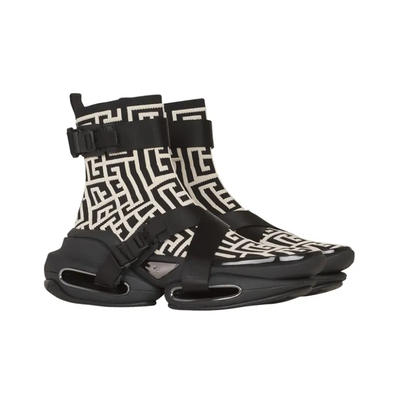 BALMAIN B Bold Chunky Sneakers Men High Top Black/White-2