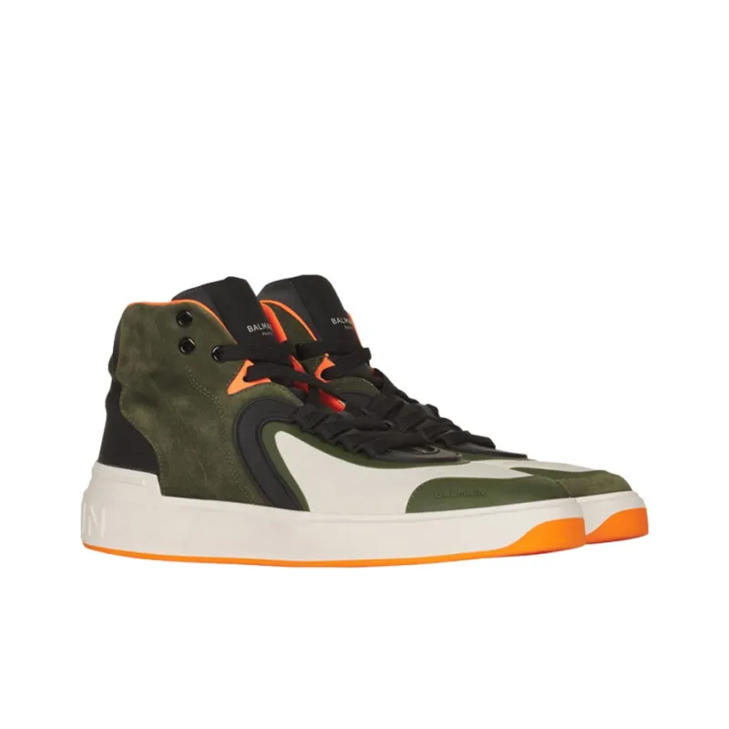 BALMAIN Skateboard Shoes Men High Top White Green-2