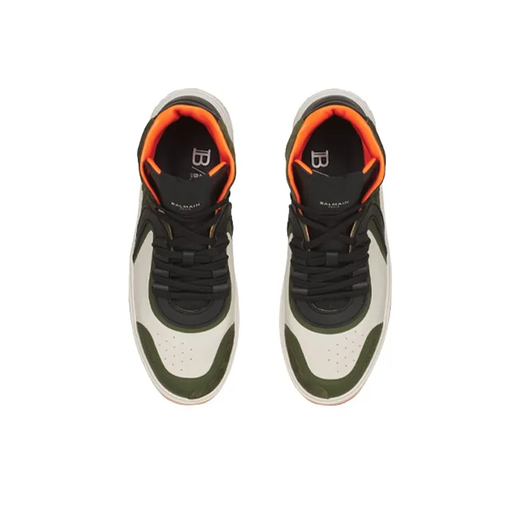 BALMAIN Skateboard Shoes Men High Top White Green-3
