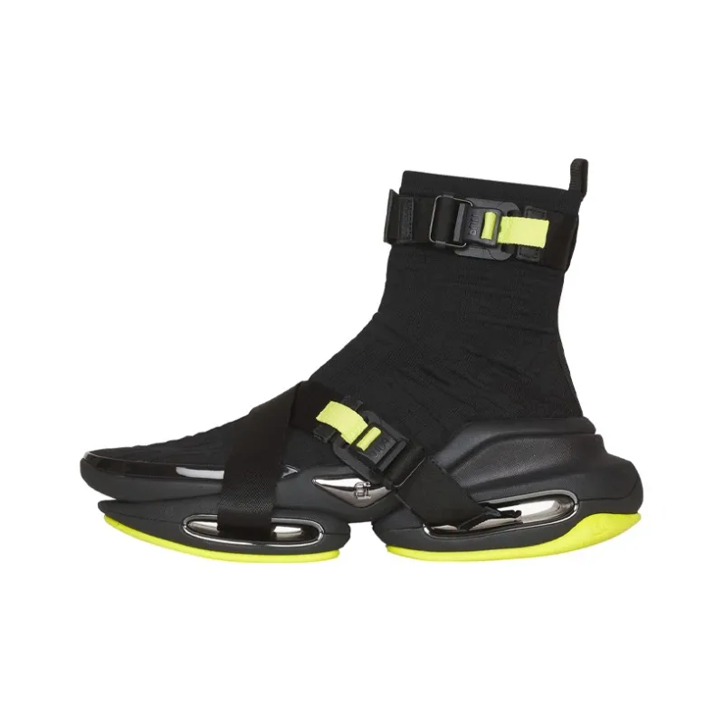 BALMAIN B-Bold Wear-Resistant High-Top Casual Shoes Men's Black Green-0