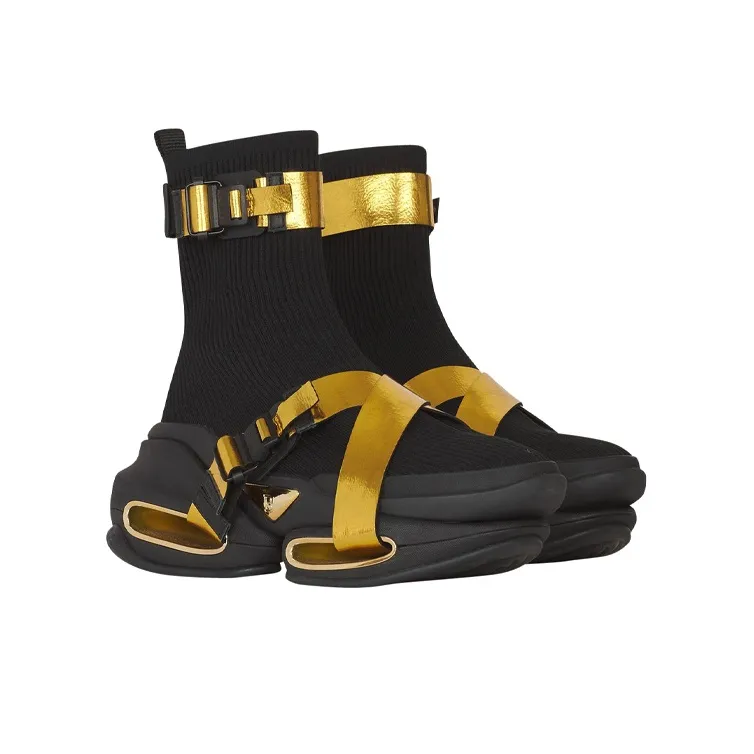 BALMAIN B-Bold Wear-Resistant High-Top Casual Shoes Men's Black Gold-2