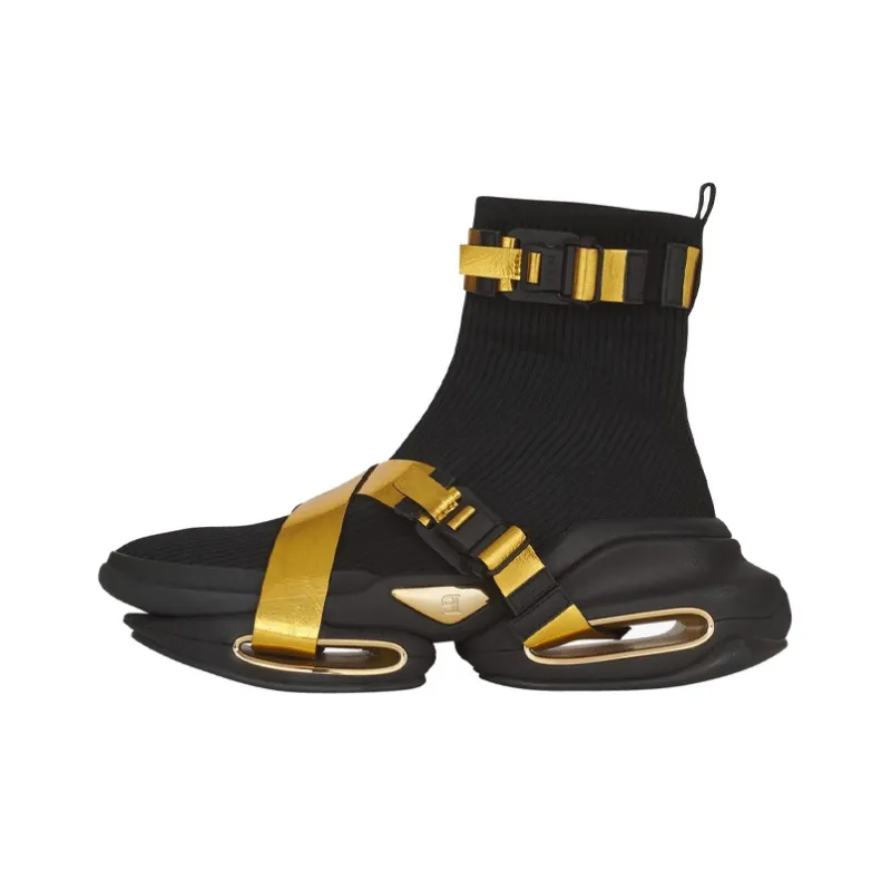 BALMAIN B-Bold Wear-Resistant High-Top Casual Shoes Men's Black Gold-0