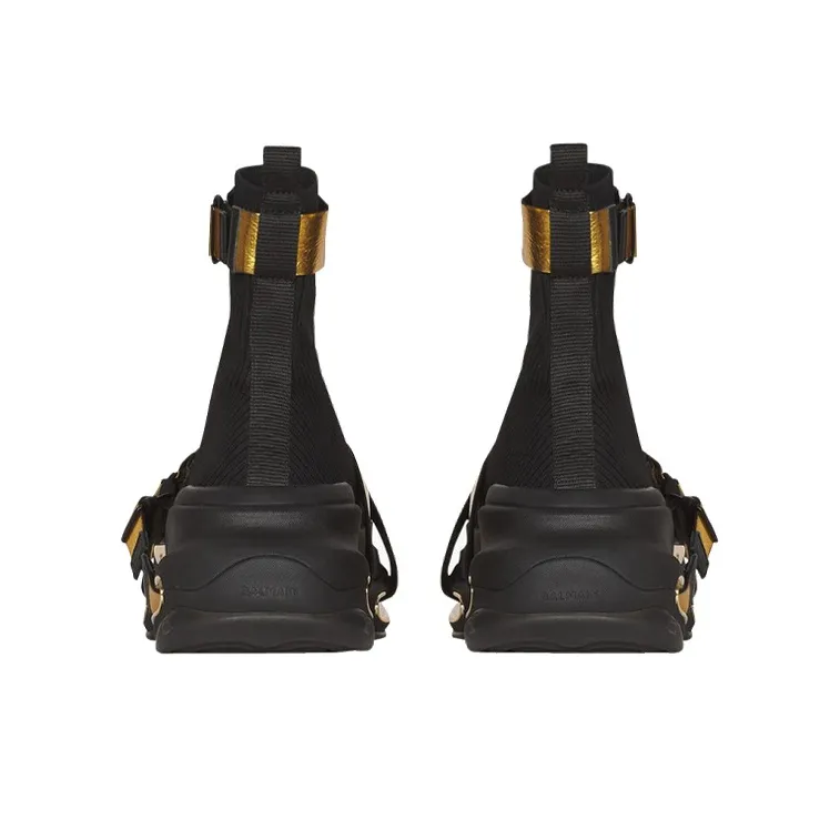 BALMAIN B-Bold Wear-Resistant High-Top Casual Shoes Men's Black Gold-4