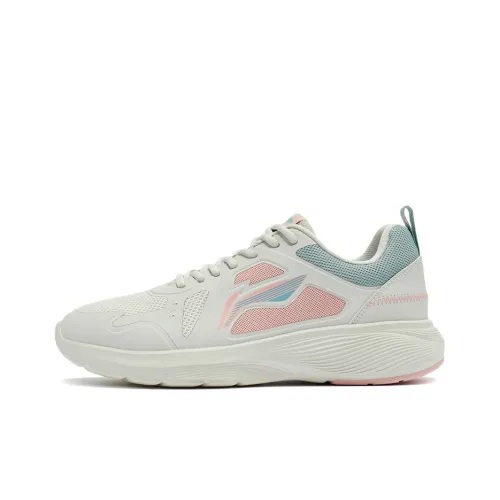 LINING Running Shoes Women's Low-Top Pearl White/Peach Orange Pink/Mystic Gray Green