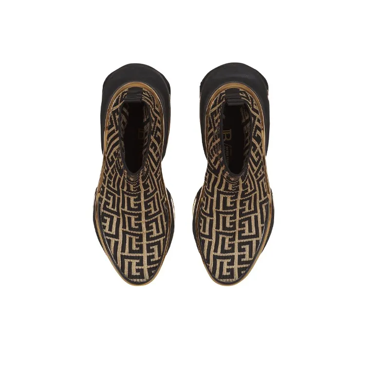 BALMAIN B Bold Chunky Sneakers Women's High Top Black Gold-2
