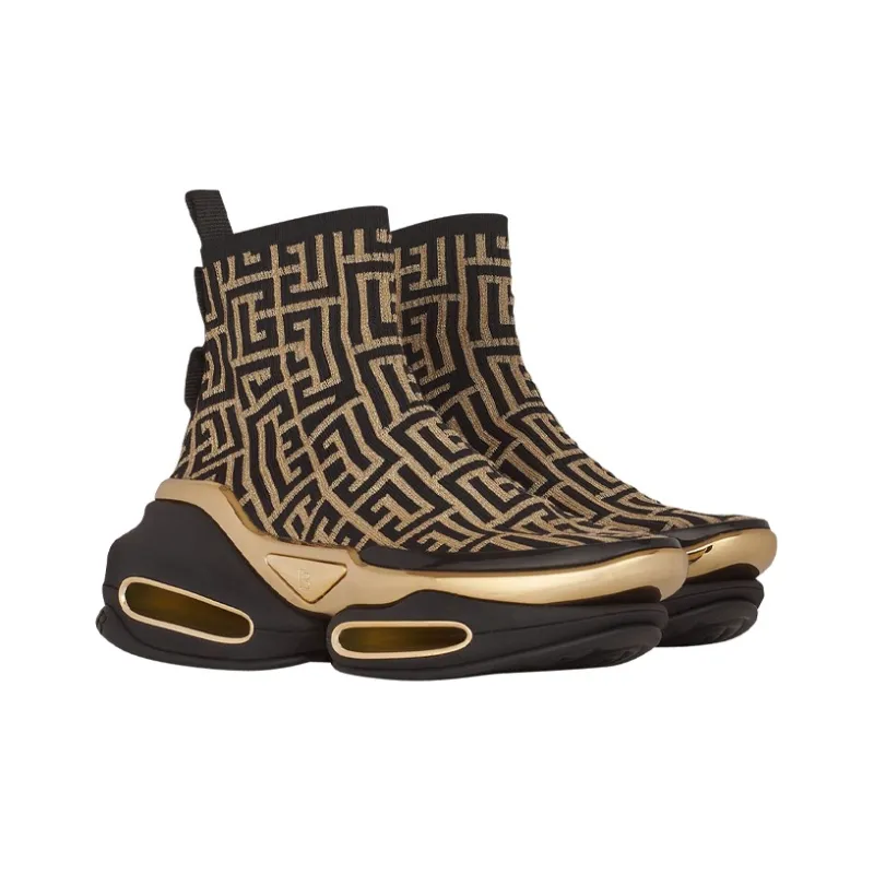 BALMAIN B Bold Chunky Sneakers Women's High Top Black Gold-1
