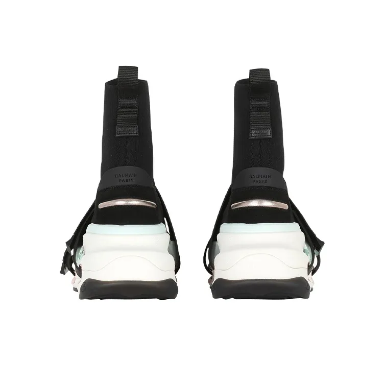 BALMAIN B Bold Chunky Sneakers Women's High Top Black White Green-4