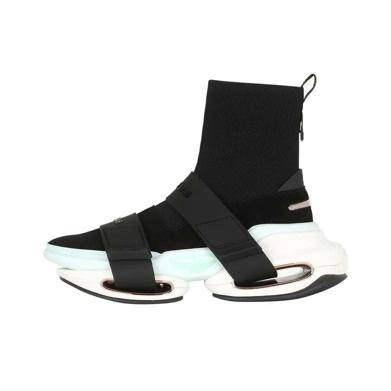 BALMAIN B Bold Chunky Sneakers Women's High Top Black White Green-0