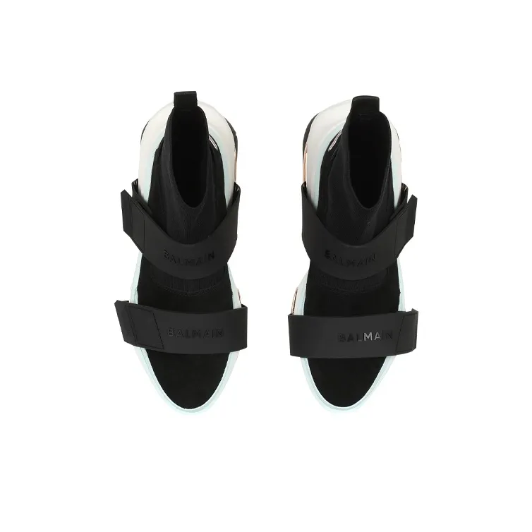 BALMAIN B Bold Chunky Sneakers Women's High Top Black White Green-3