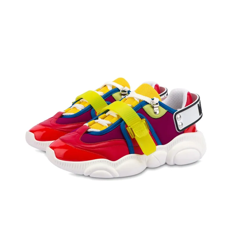 MOSCHINO Teddy Chunky Sneakers Women's Low Top Red/Yellow/Purple-1