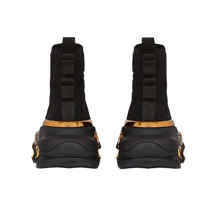BALMAIN B-Bold Cushioning Anti-Slip And Wear-Resistant Coverage High-Top Casual Shoes Women's Black Gold-4