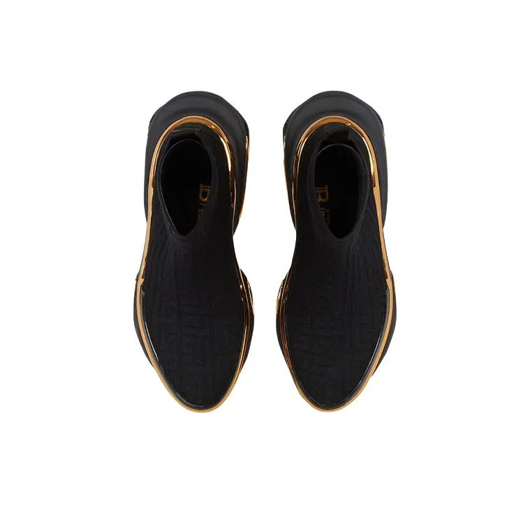 BALMAIN B-Bold Cushioning Anti-Slip And Wear-Resistant Coverage High-Top Casual Shoes Women's Black Gold-3