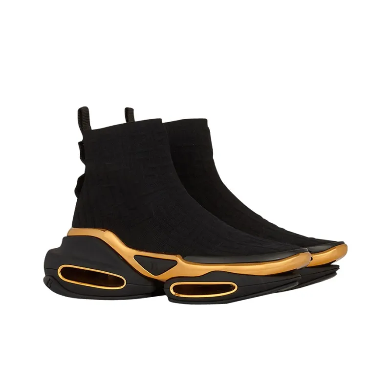 BALMAIN B-Bold Cushioning Anti-Slip And Wear-Resistant Coverage High-Top Casual Shoes Women's Black Gold-2