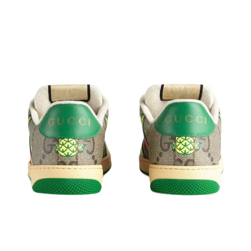 GUCCI Screener Pineapple Collection GG Enamel, Distressed Shoes Low Top Stylish Skateboarding Shoes Men's Brown-3