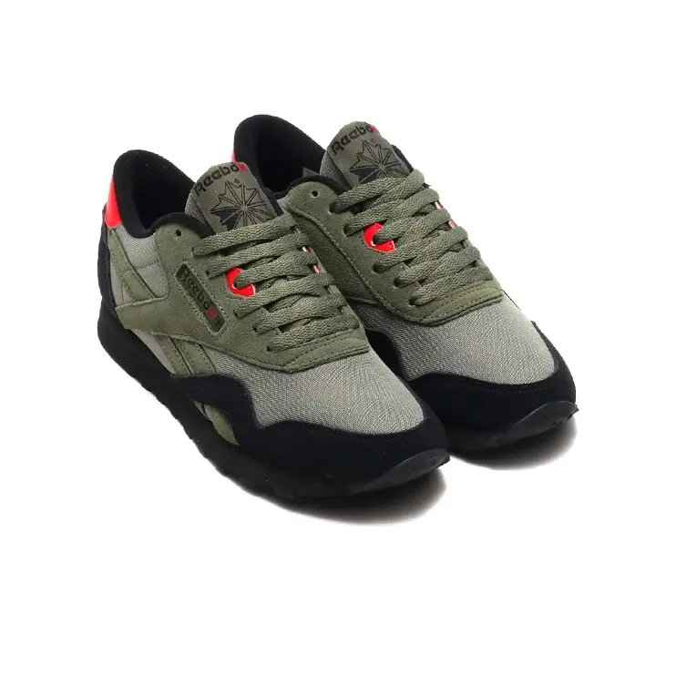 Reebok Classic Nylon Running Shoes Unisex Low Top Olive Green/Black-2