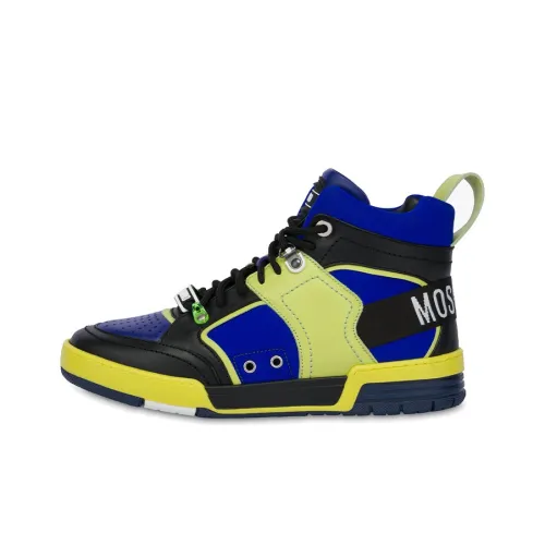 MOSCHINO Streetball Skateboard Shoes Men High-Top Blue/Black/Yellow