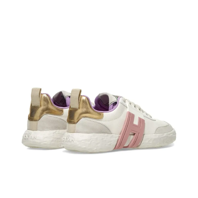 HOGAN 3R Slip Resistant Low Top Sports Casual Shoes Women's White Pink Gold-3