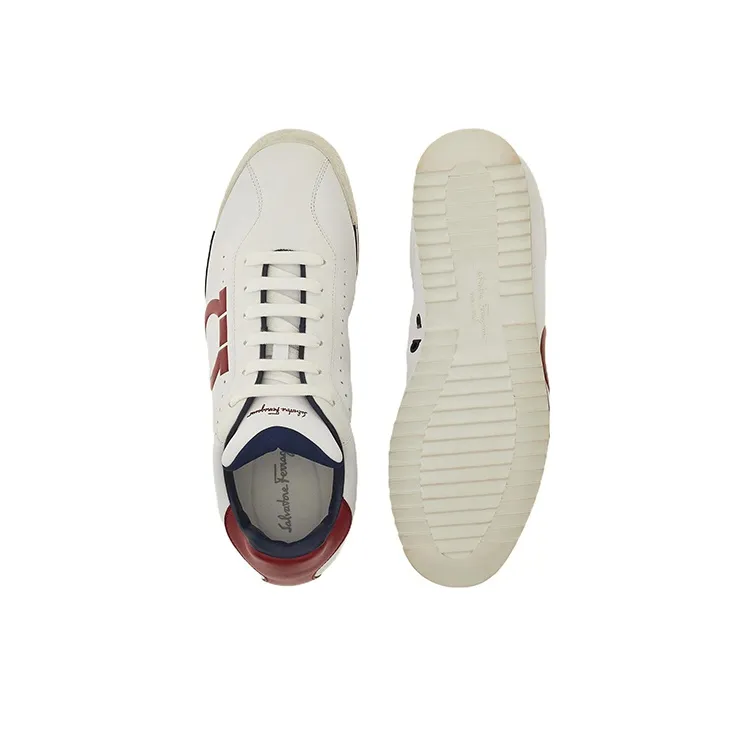 FERRAGAMO GANCINI Shock Absorbers Slip Resistant, Abrasion Resistant, Breathable Low Top Casual Shoes Men's White Red-4