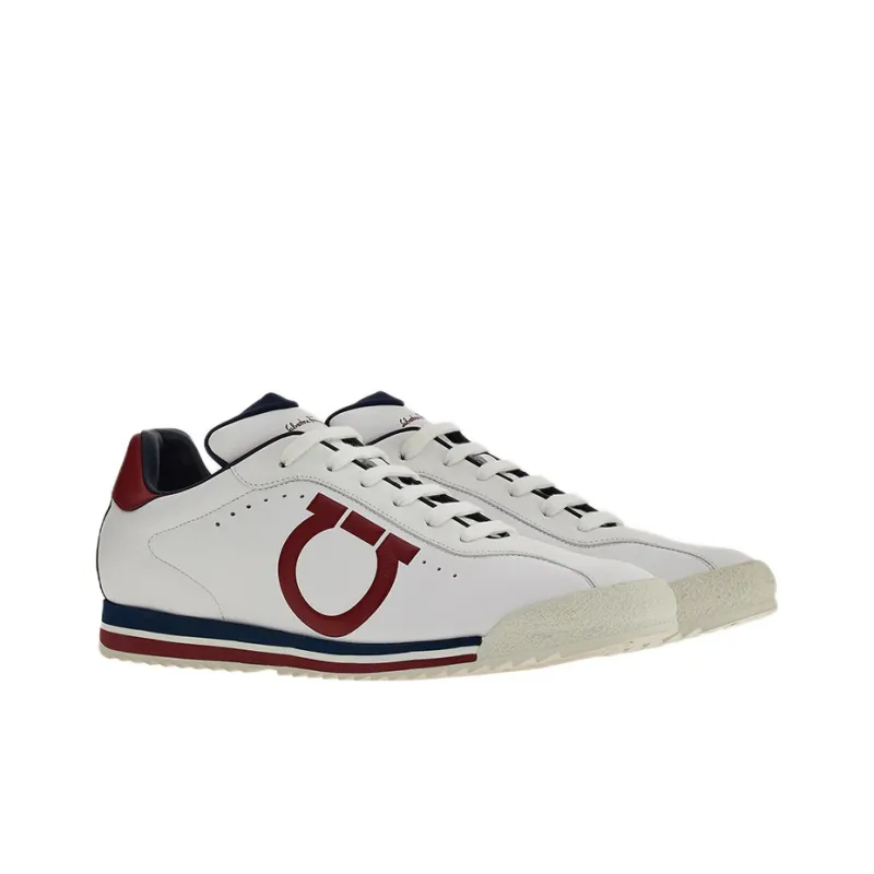 FERRAGAMO GANCINI Shock Absorbers Slip Resistant, Abrasion Resistant, Breathable Low Top Casual Shoes Men's White Red-1