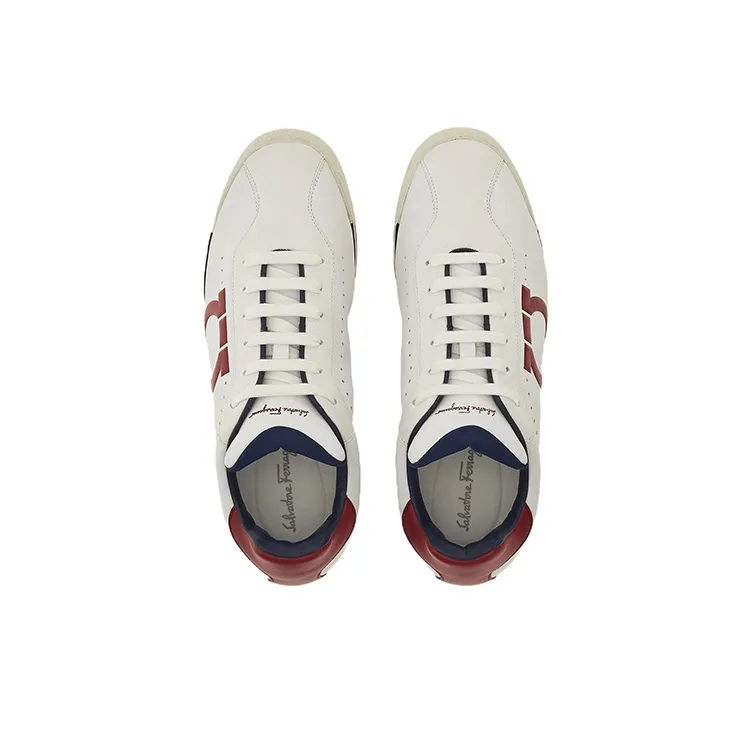 FERRAGAMO GANCINI Shock Absorbers Slip Resistant, Abrasion Resistant, Breathable Low Top Casual Shoes Men's White Red-2