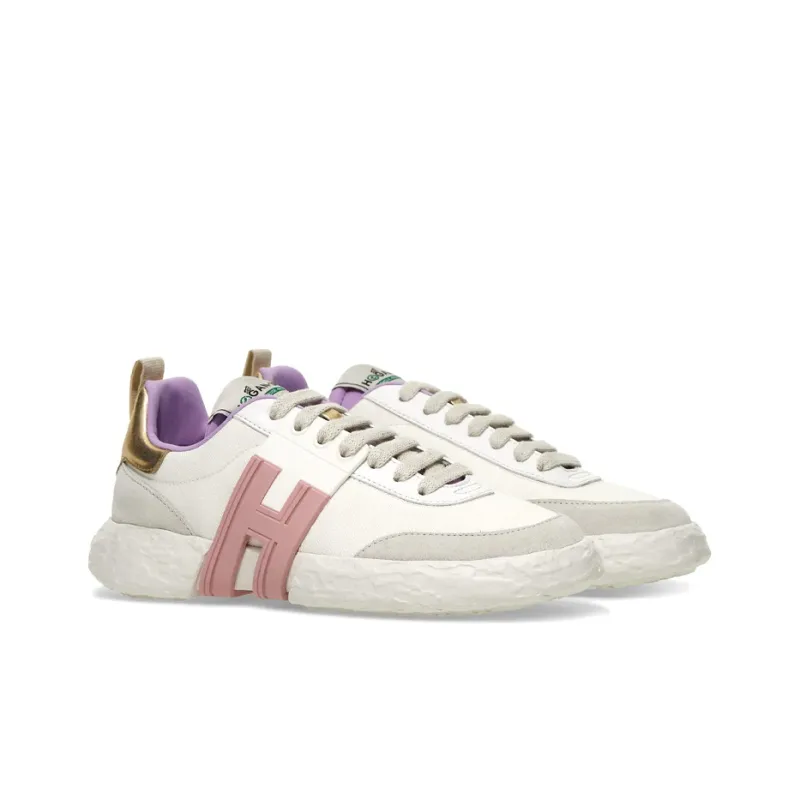 HOGAN 3R Slip Resistant Low Top Sports Casual Shoes Women's White Pink Gold-2
