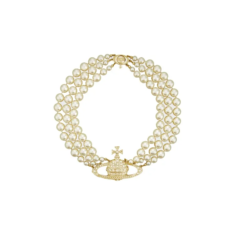 Vivienne Westwood Choker Three Row Pearl Bas Relief-0