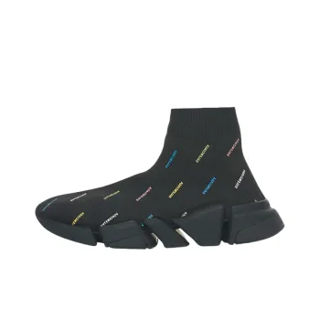Balenciaga Speed 2.0 AllOver Logo Recycled Knit Black Multicolor Women's