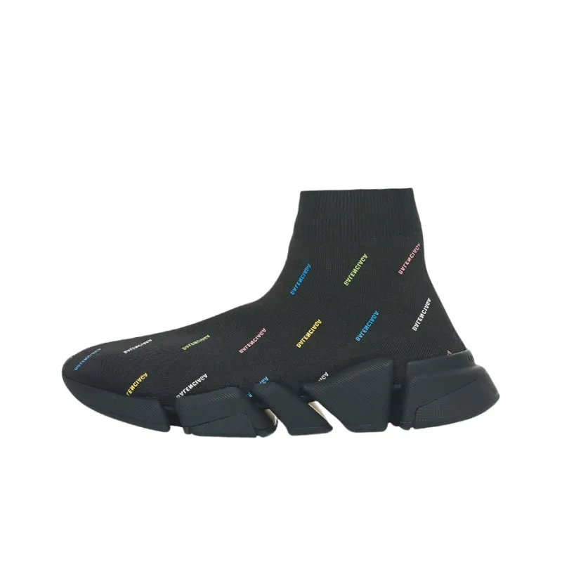 Balenciaga Speed 2.0 AllOver Logo Recycled Knit Black Multicolor Women's-0