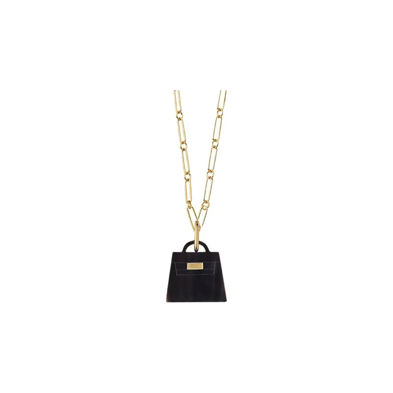 HERMES Kelly Buffalo Horn, Wooden Pendant, Metal Parts Necklaces Women's Gold-0