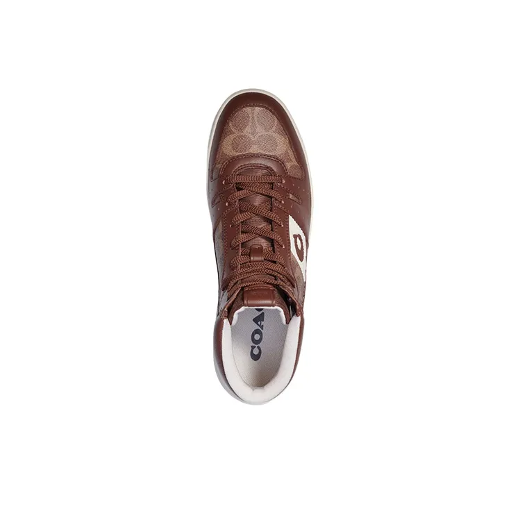 COACH High Top Fashion Round Tip Skateboard Shoes Men's Brown-2
