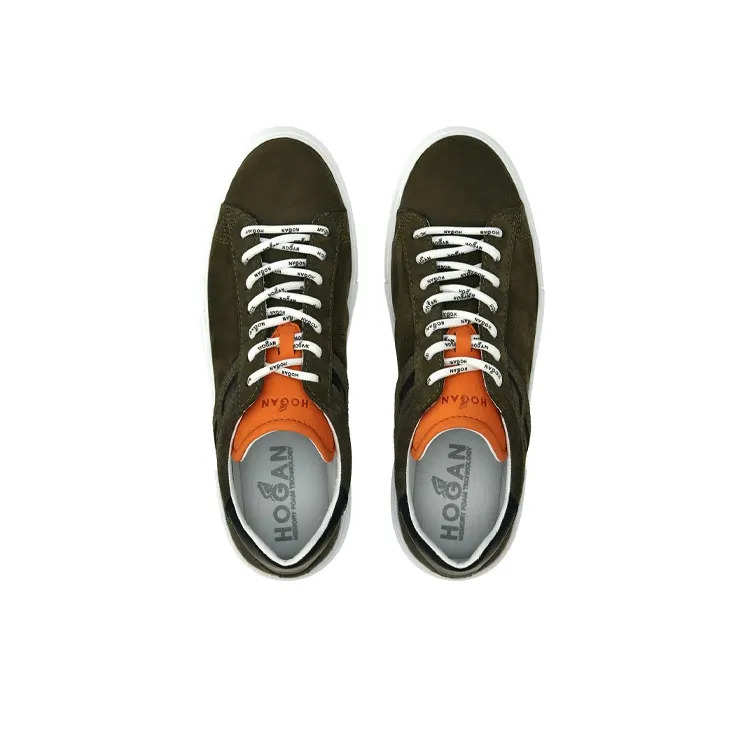 HOGAN Rebel Skateboard Shoes Men Low Top Green Orange-2