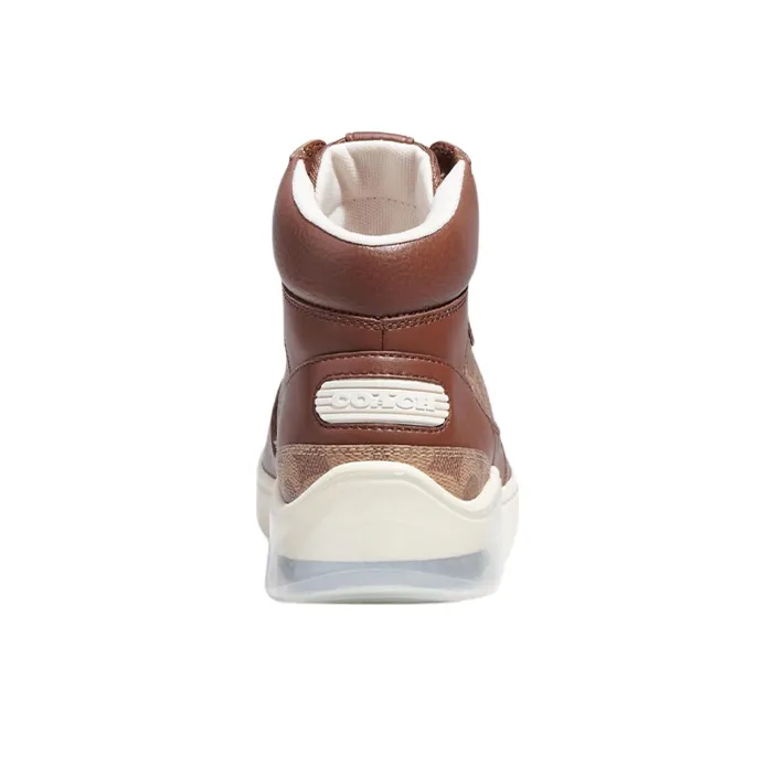 COACH High Top Fashion Round Tip Skateboard Shoes Men's Brown-3