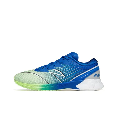 ANTA Running Shoes Men Low-Top Fluorescent Shimmering Green/True Blue/Ivory White