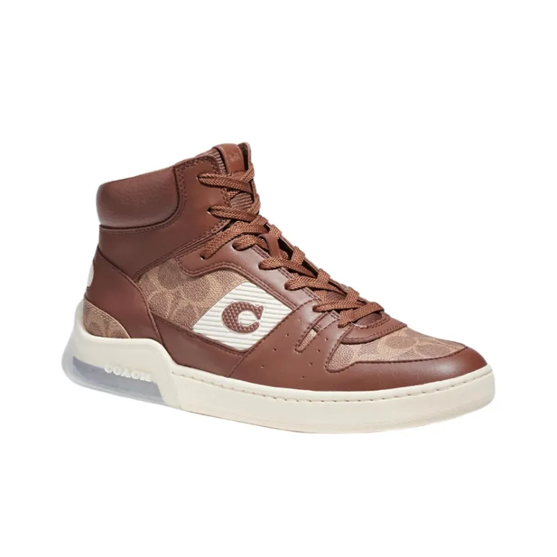 COACH High Top Fashion Round Tip Skateboard Shoes Men's Brown-1
