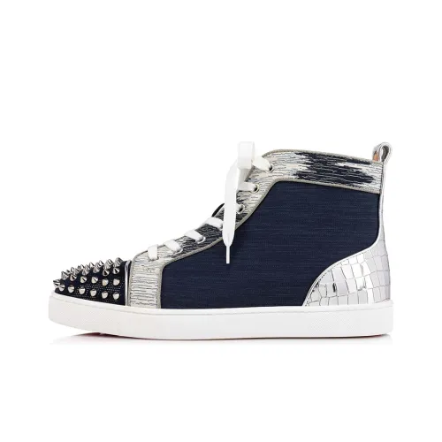 Christian Louboutin Lou Spikes Skateboard Shoes Men High-Top Blue