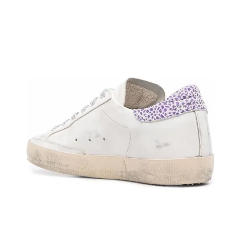 Golden Goose Super Star Low Top Stylish Skateboarding Shoes Women's White Purple Vintage Version-3