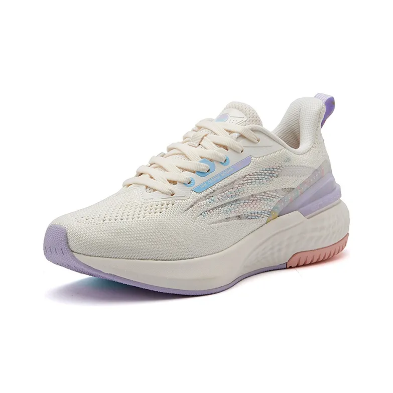 361° Breathable Cushioning Low Top Running Shoes Women's White Purple-1