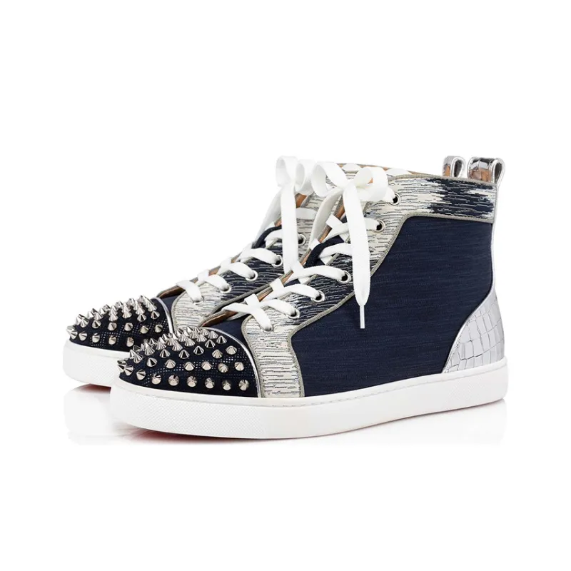 CL LUBOTING Lou Spikes Orlato High Top Stylish Skateboarding Shoes Men's Blue-1