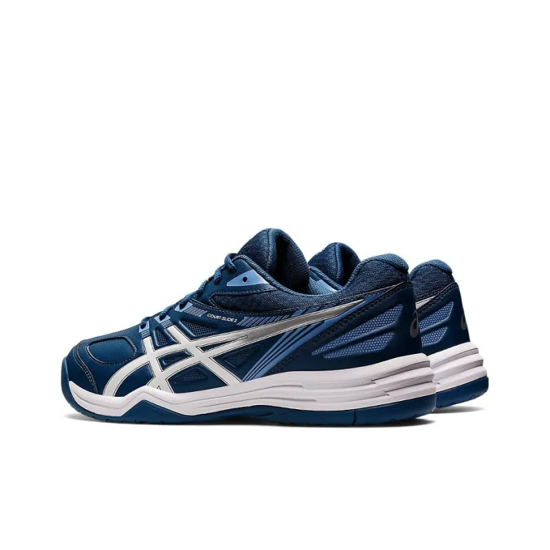 Asics Court Slide 2 Anti-Slip And Wear-Resistant Breathable Low-Top Tennis Shoes Men's Dark Blue Silver-3