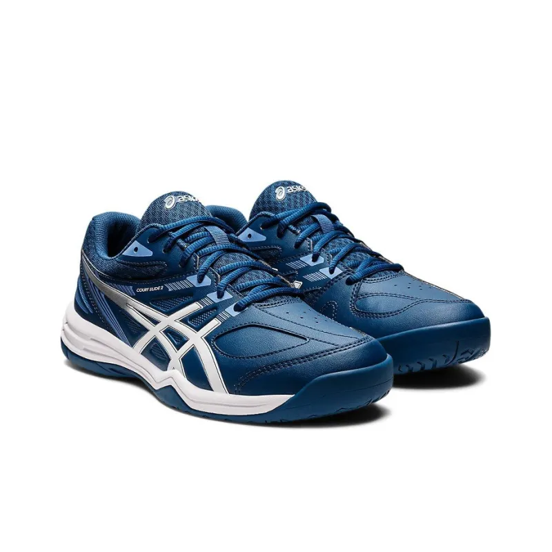 Asics Court Slide 2 Anti-Slip And Wear-Resistant Breathable Low-Top Tennis Shoes Men's Dark Blue Silver-2