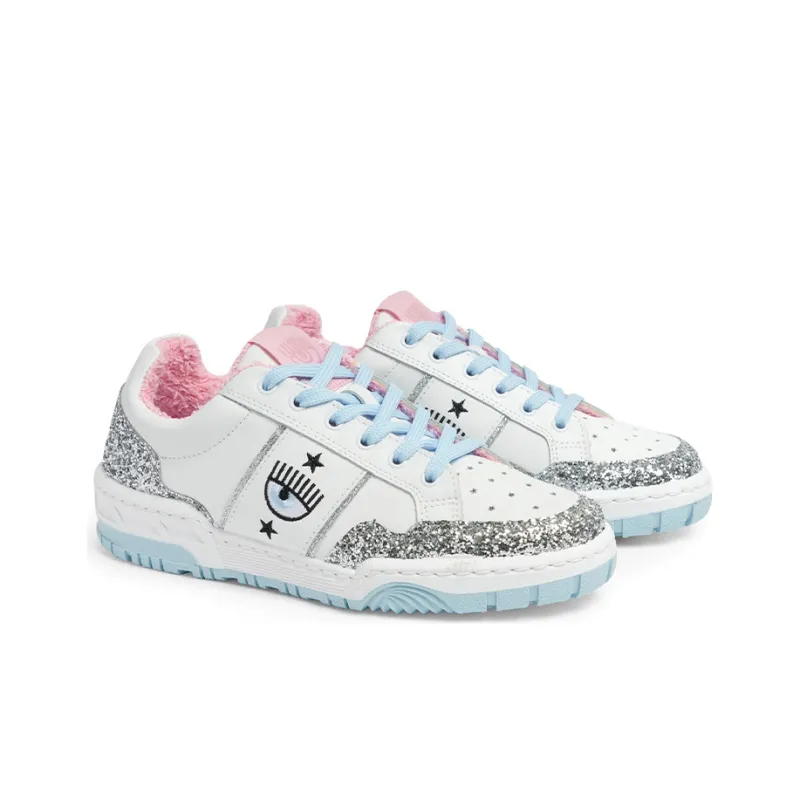 CHIARA FERRAGNI CF 1 Stylish Skateboarding Shoes Women's White Silver-2