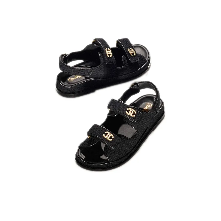 CHANEL Dad Sandal Black Knit Women's-3