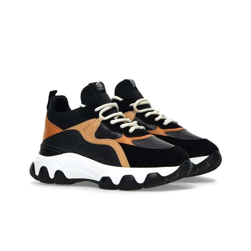 HOGAN Hyperactive Cushioning, Slip Resistant, And Abrasion Resistant Mid Top Casual Shoes Women's Black Brown-1