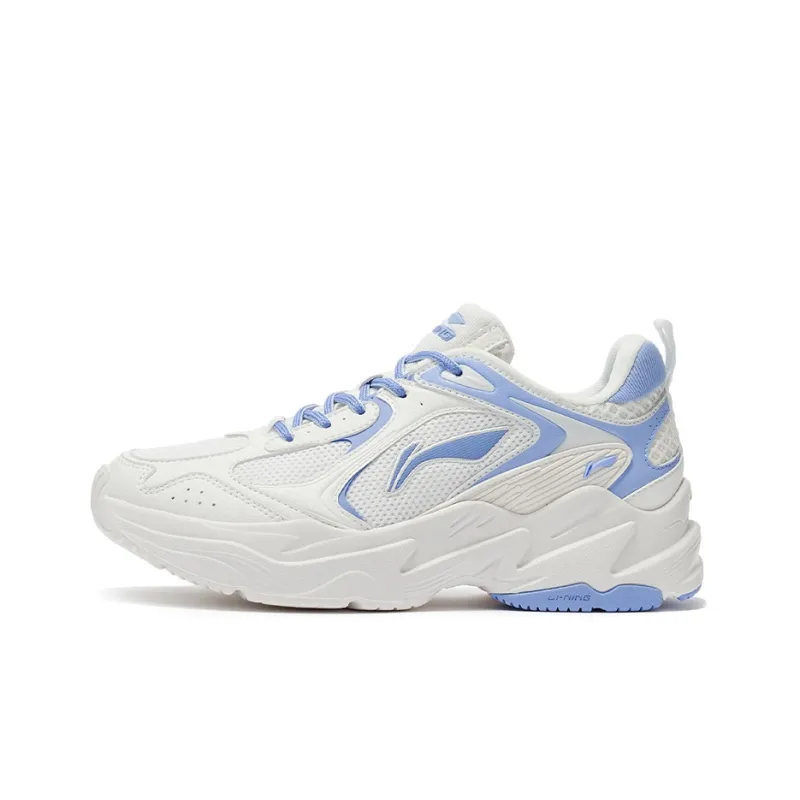 LiNing Cushioning Anti Slip And Wear Resistant Low Top Running Shoes Women's White Blue-0