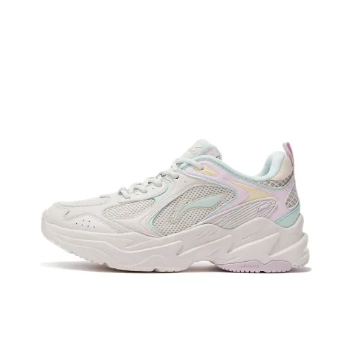 LiNing Cushioned Slip Resistant Breathable Rebound Low Top Casual Running Shoes Women's White Pink