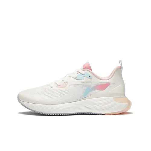 LiNing Cushioning Anti Slip And Wear Resistant Low Top Running Shoes Women's White Pink Blue
